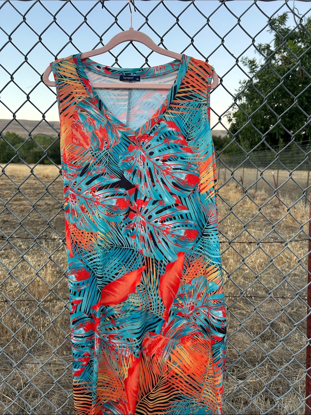 Tropical Print Sleeveless Maxi Dress - Teal & Coral - Picture 5 of 13